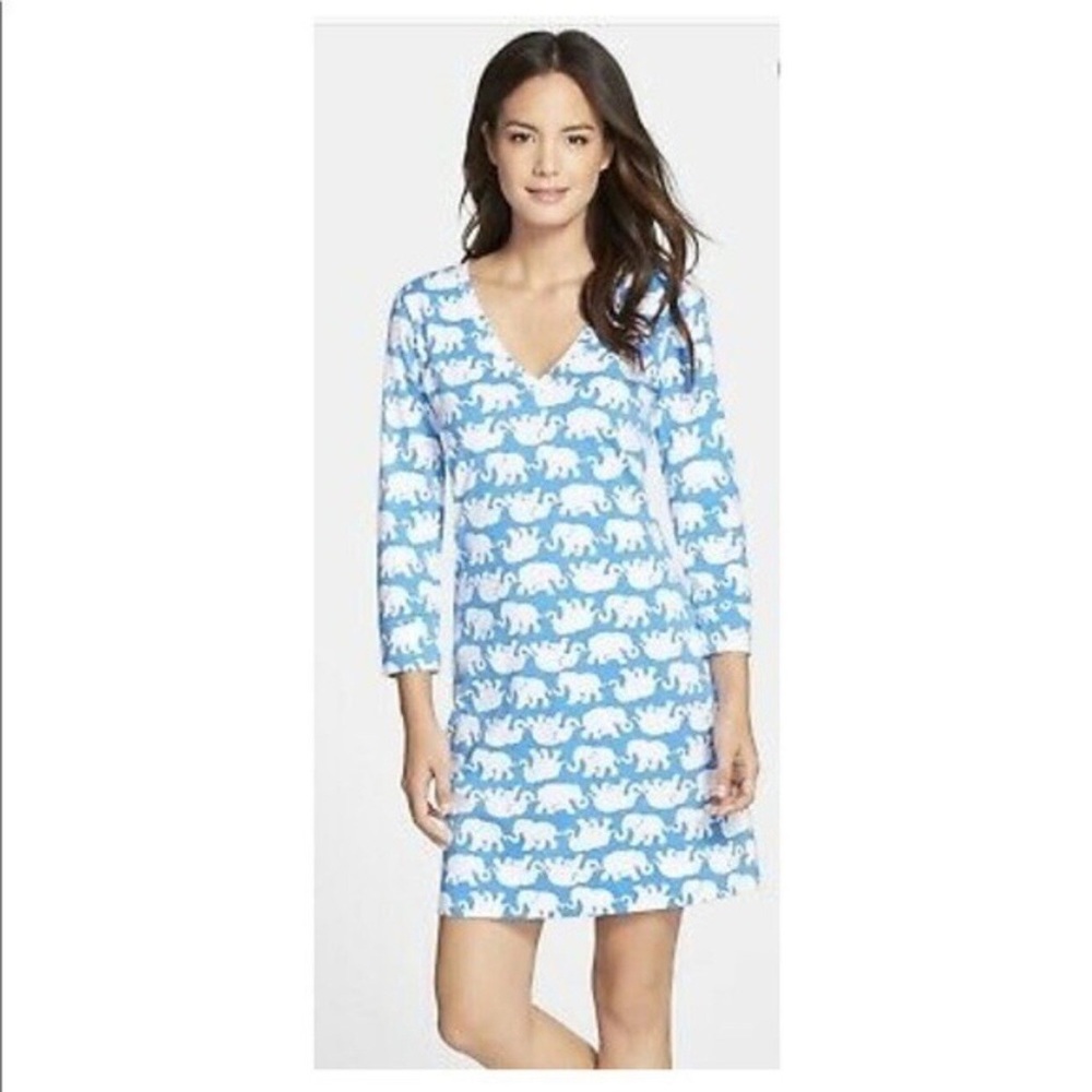 Lilly Pulitzer blue and white elephant shirt dress. Size S